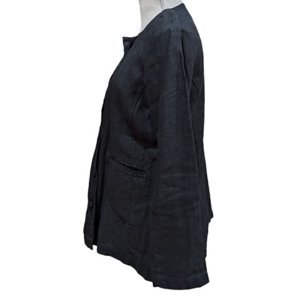 Eileen Fisher Women's Black 100% Irish Linen Button Long Sleeve Shirt Size S/P - Picture 4 of 8